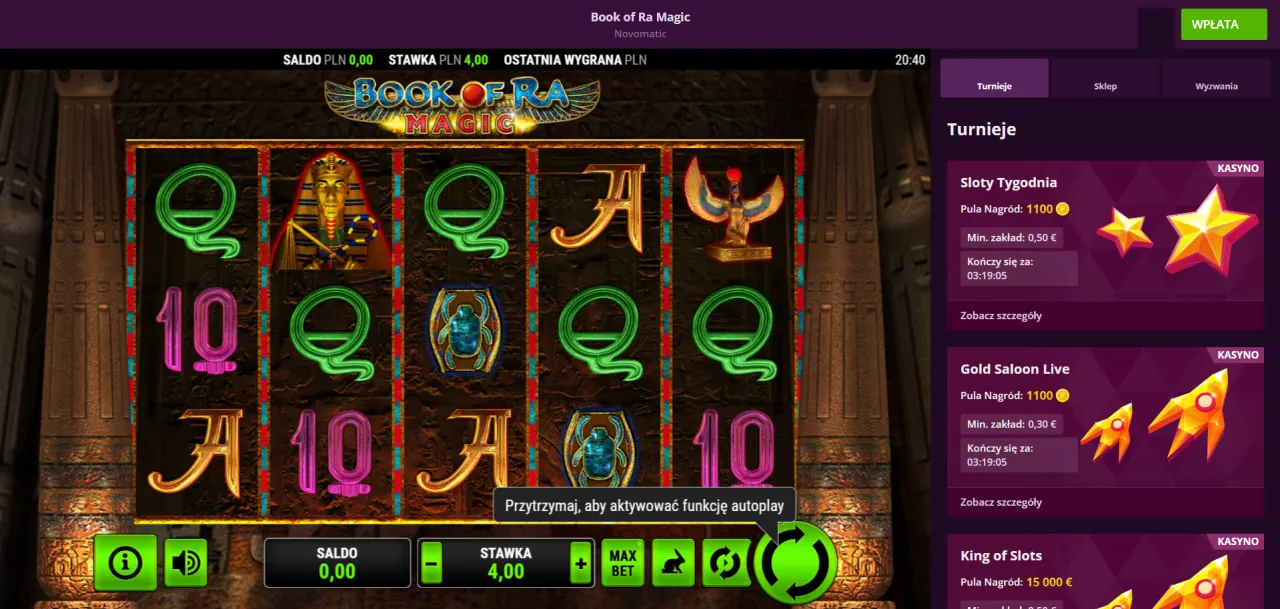 Malina Casino sekcja gier